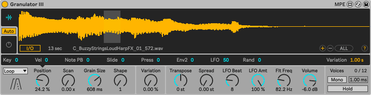 Use Granulator III’s Loop playback mode to play grains of sound that don’t overlap